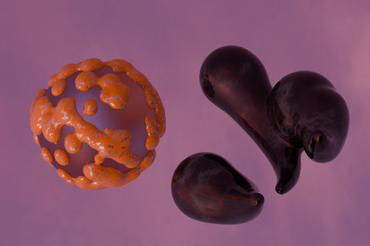 A close up of an orange and a black object