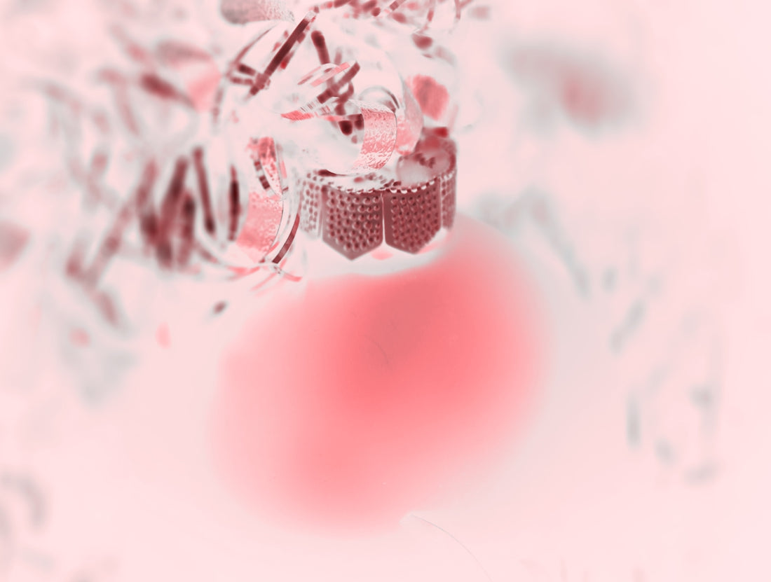 a blurry photo of a red and white ornament