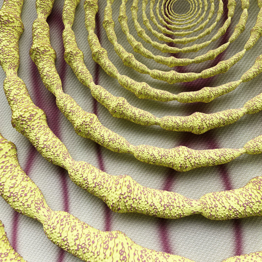 a group of yellow and red circles on a white surface