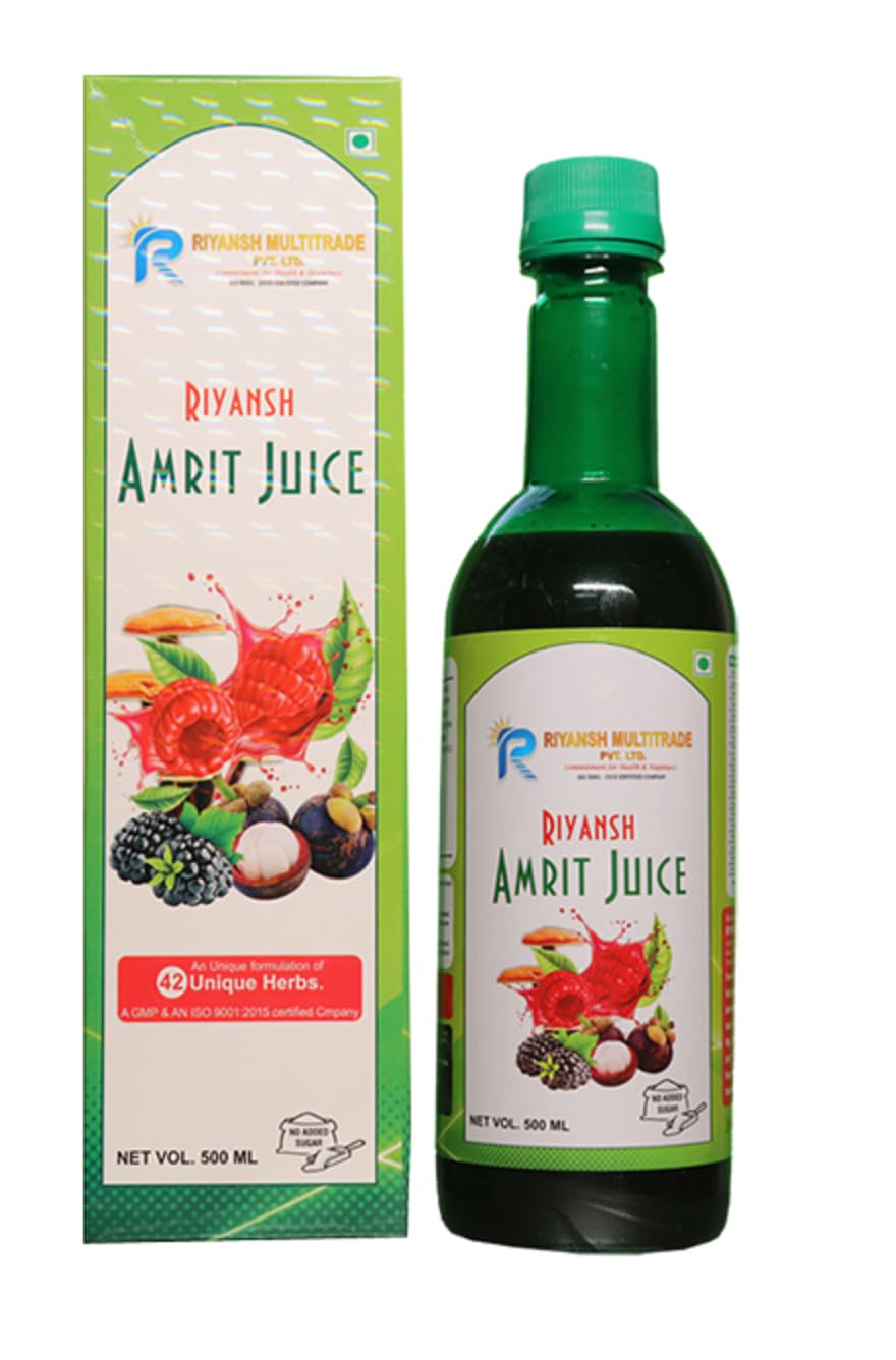 Riyansh Amrit Juice bottle and packaging on a white background